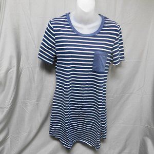 NWT M-anxiu blue white stripe sleep shirt S